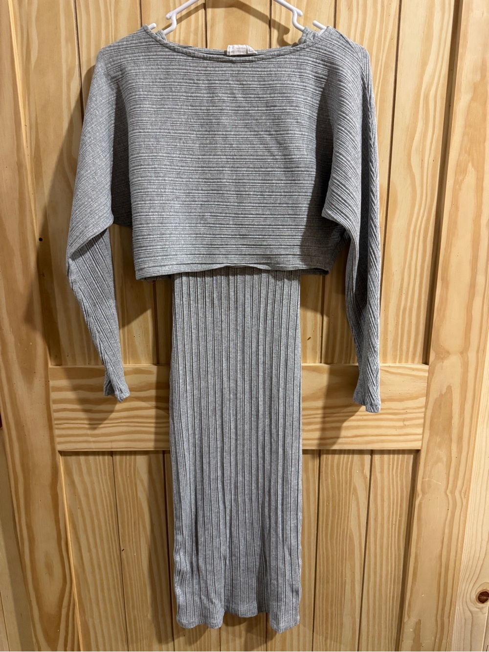 Sage the Label 2-Piece Dress with cropped top—Ribbed Grey—Small